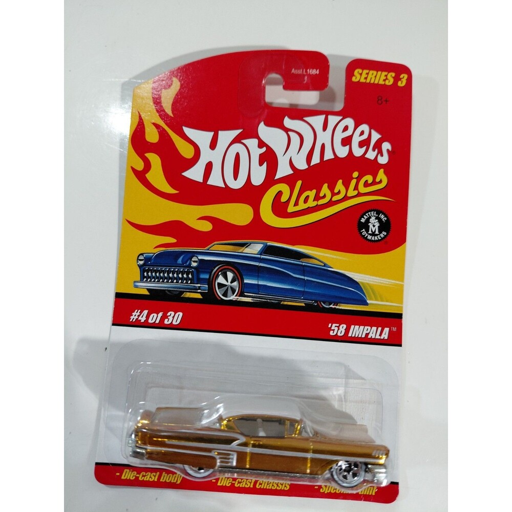 NIP Hot Wheels Classics Series 3 1:64 Die Cast 1958 Chevrolet Impala Car Gold